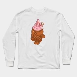 Kawaii Sakura Taiyaki Ice-cream with pocky sticks design sticker Long Sleeve T-Shirt